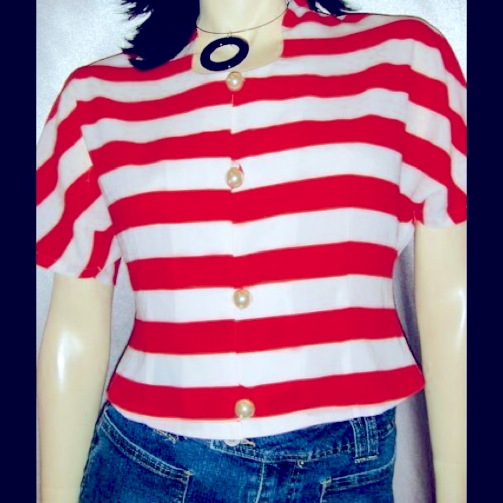 💋Vintage 80s Candy Cane Stripes Rockabilly Buttondown Top